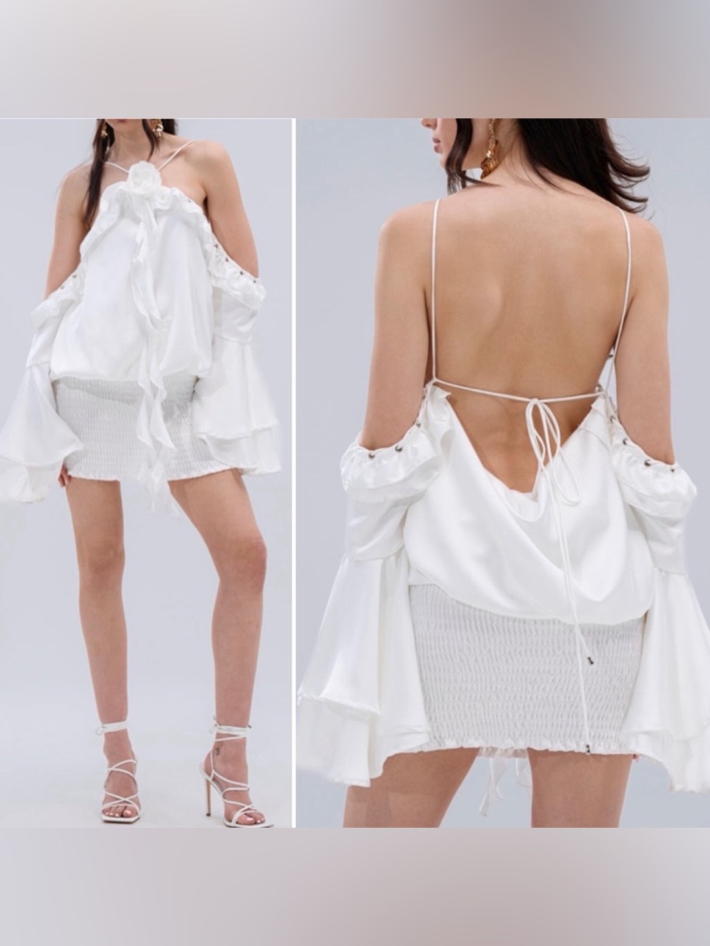 AKIRA White Open-Back Mini Dress with Ruffle Detail